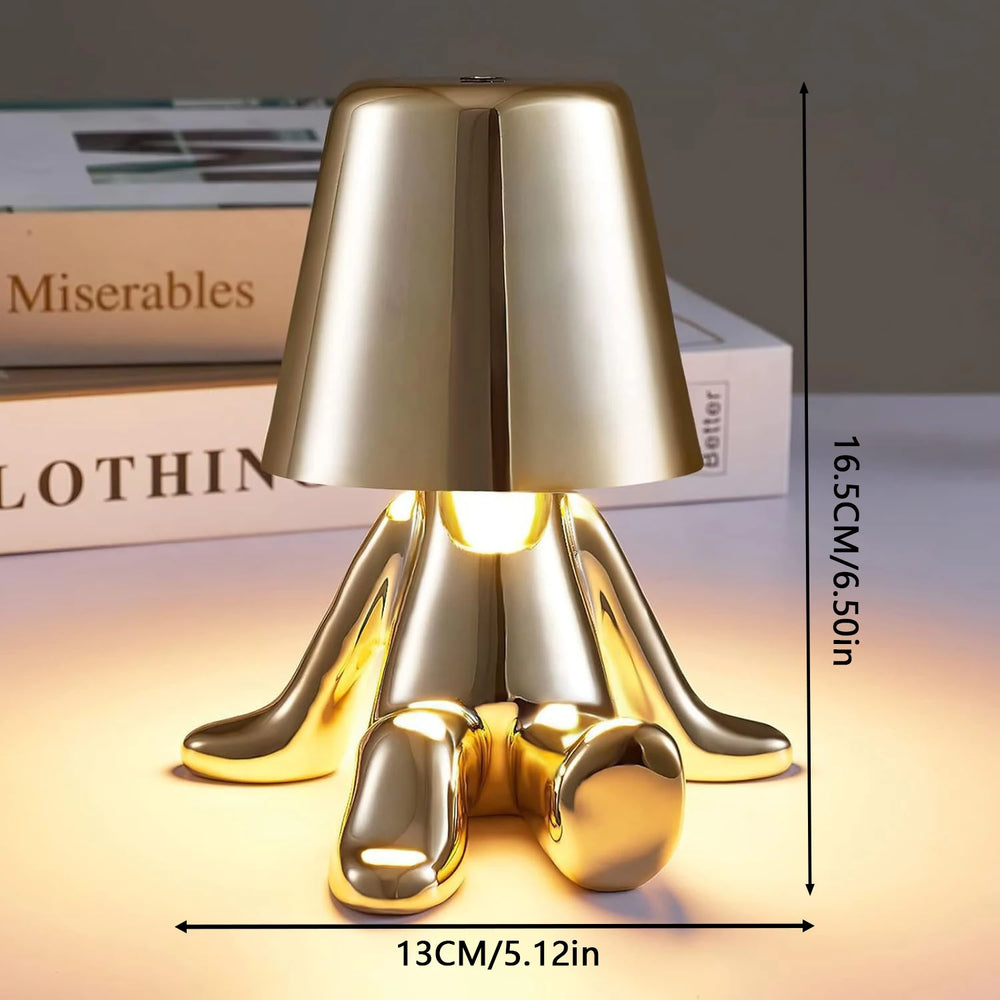 Bedside touch control table lamp, golden figurine decorative LED light, three-level brightness small night light for the room