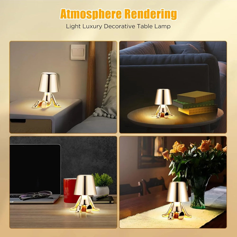 Bedside touch control table lamp, golden figurine decorative LED light, three-level brightness small night light for the room