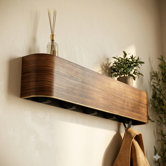 Wall-Mounted Storage Shelf with Hidden Clothes Hanger for Small Spaces