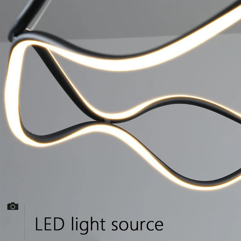 Aria Continuous Double-Wave Chandelier – Luxury Matte Black Ribbon LED Pendant Light