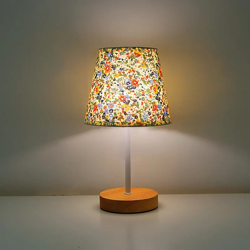 Solid Wood Fabric Usb Small Desk Lamp Bedroom Bedside Lamp Study Dormitory Led Night Light Creative Atmosphere Light Decoration