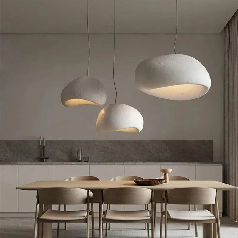 Kira Organic Wabi-Sabi Pendant – Minimalist Textured Travertine-Effect LED Hanging Light
