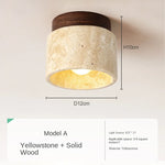 Asuka Japandi Natural Stone Ceiling Light – Minimalist Travertine & Wood Flush Mount Downlight