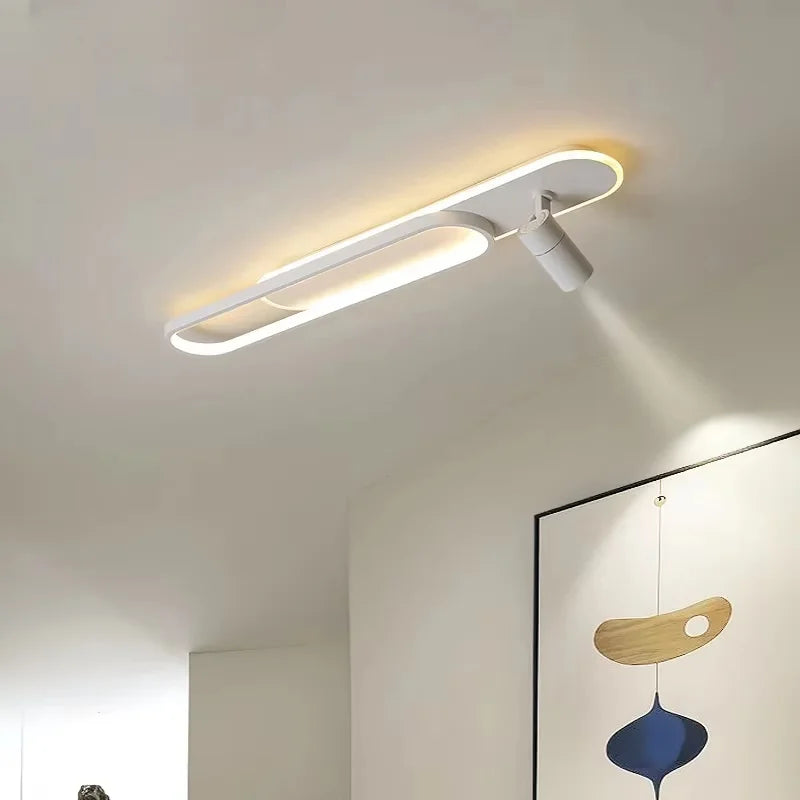 Linea Dual-Zone Track Light – Minimalist LED Long Strip Ceiling Chandelier with Spotlights