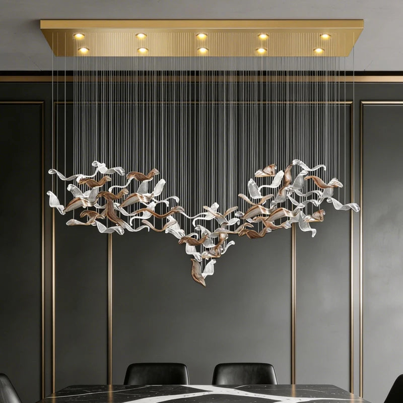 Kaiya Fluid Glass Wave Chandelier – Luxury Hand-Formed Sculptural Pendant Light for Dining & Kitchen Islands