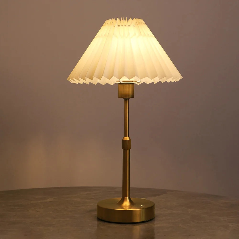 Wireless Cloth Lampshade Table Lamp, Rechargeable Touch Switch Desk Lamp, Replaceable E12 Bulb, 2700K Warm Light