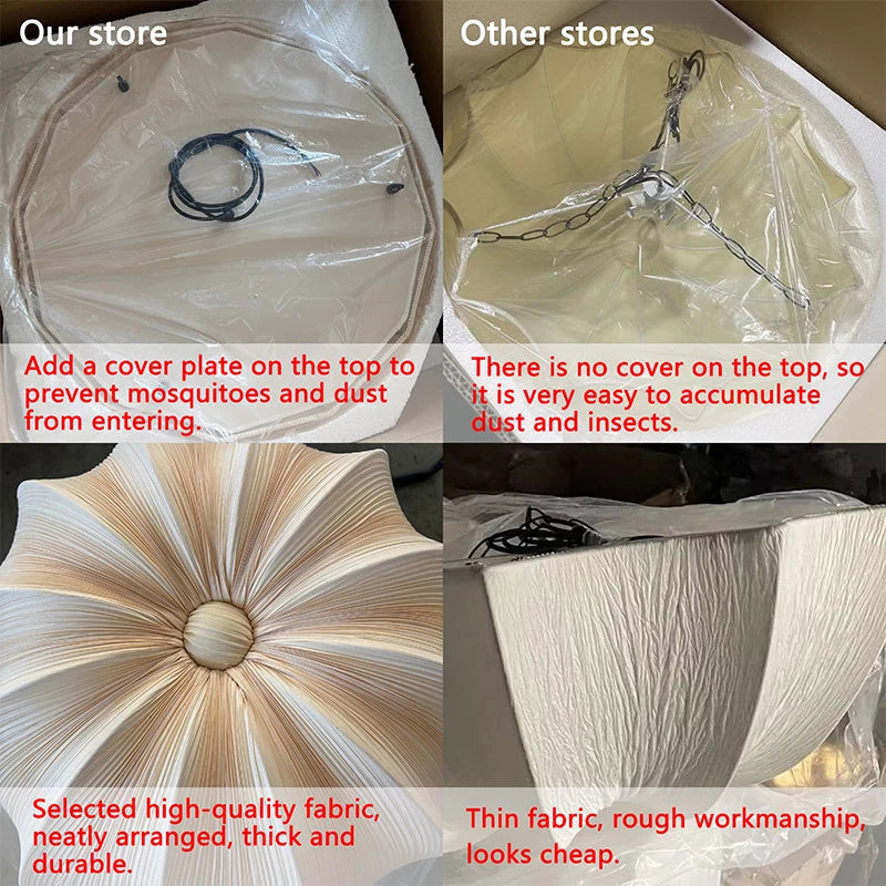 Lumiere Pleated Linen Parasol Chandelier – Retro Wabi-Sabi Sculptural Fabric Pendant Light