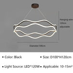 Aria Continuous Double-Wave Chandelier – Luxury Matte Black Ribbon LED Pendant Light