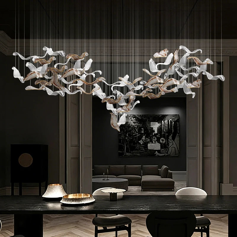 Kaiya Fluid Glass Wave Chandelier – Luxury Hand-Formed Sculptural Pendant Light for Dining & Kitchen Islands