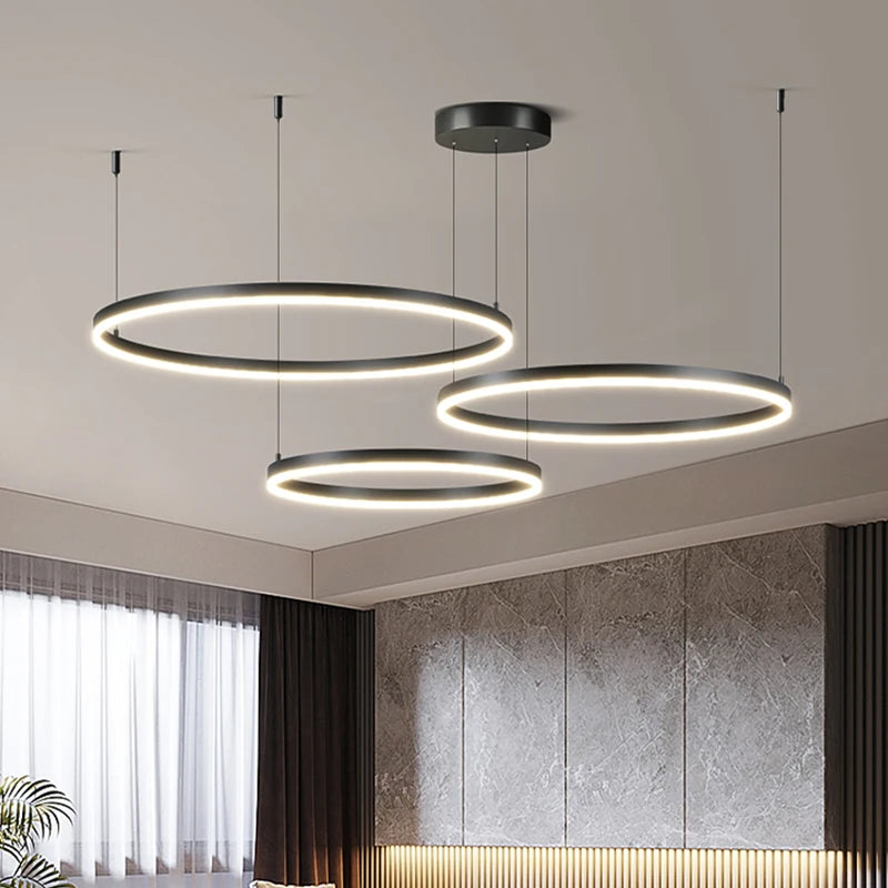 Aero Multi-Halo Floating Chandelier – Luxury 5-Ring LED Architectural Ceiling Light