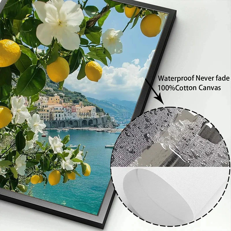 Italian Lemon Orange Seaside Beach Waves Scenery Swimming Pool Landscape Poster Canvas Painting Wall Art Pictures Home Decor