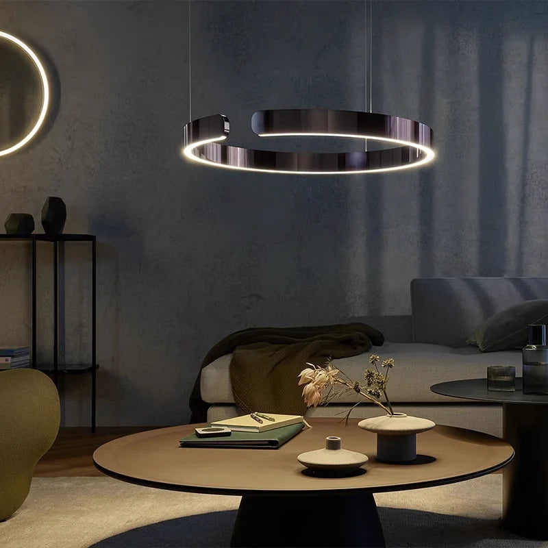 Crescenta Split-Halo Chandelier – Nordic Luxury Open Ring LED Pendant Lamp