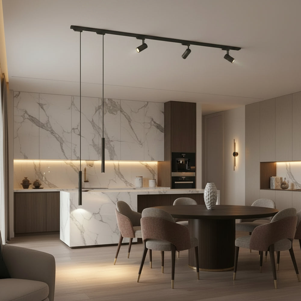 Sora Minimalist Linear Magnetic Pendant – Modular 90-260V Architectural Track Light for Dining & Kitchen Islands