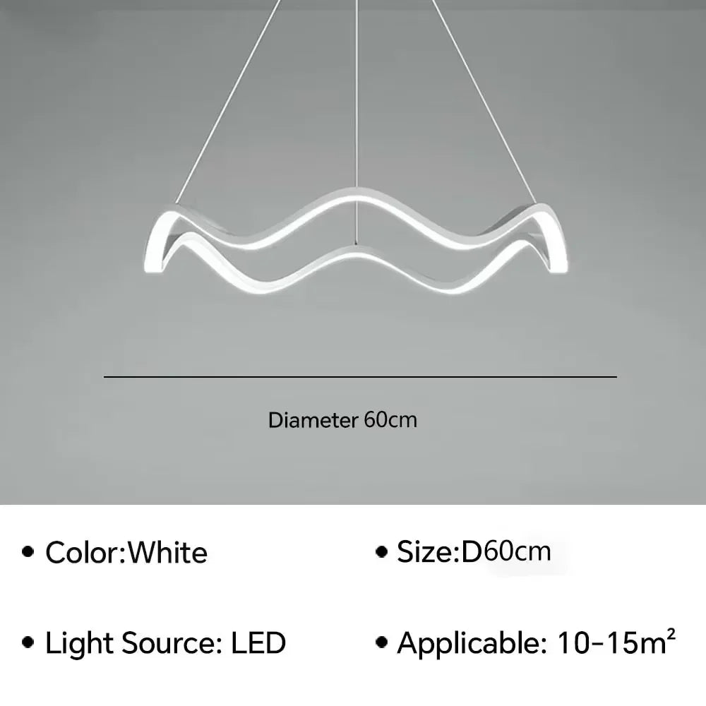 Aria Continuous Double-Wave Chandelier – Luxury Matte Black Ribbon LED Pendant Light