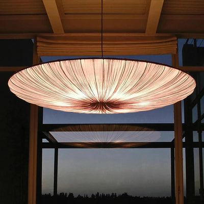 Vortex Ruched Silk-Effect Pendant – Modern Japanese Wabi-Sabi Low-Profile Fabric Disc Chandelier