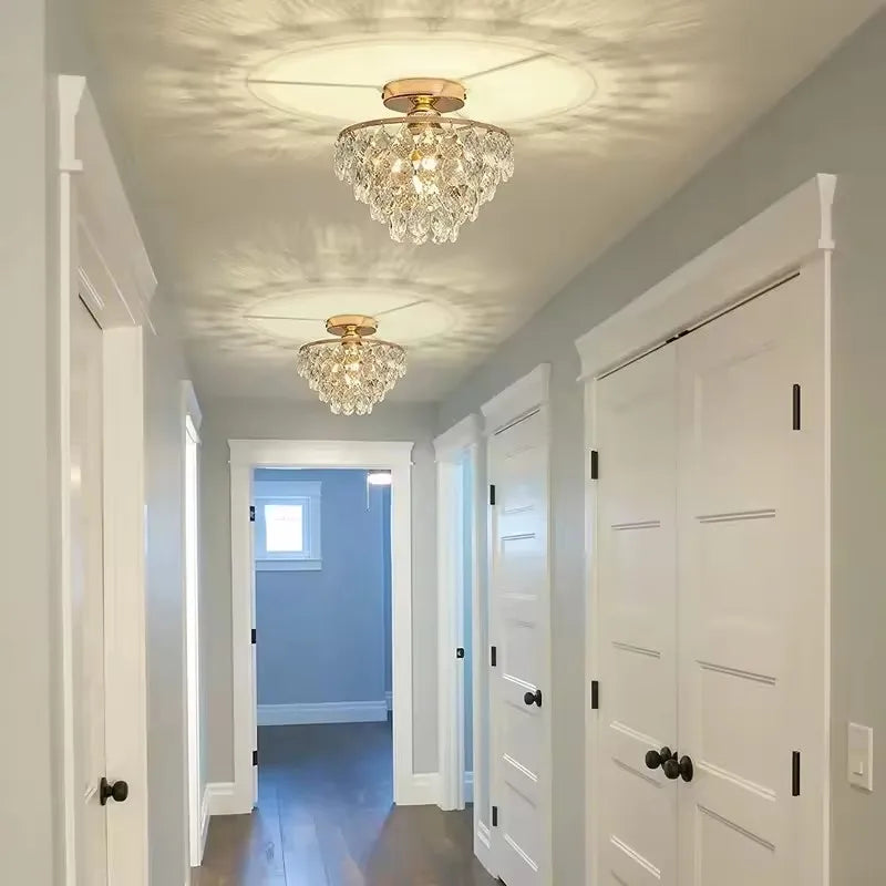 Aveline French Regency Crystal Chandelier – Luxury Gold Semi-Flush Mount Ceiling Light