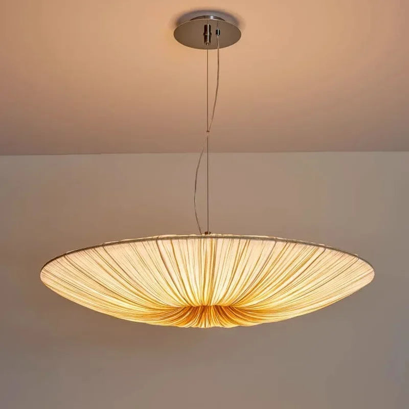 Vortex Ruched Silk-Effect Pendant – Modern Japanese Wabi-Sabi Low-Profile Fabric Disc Chandelier