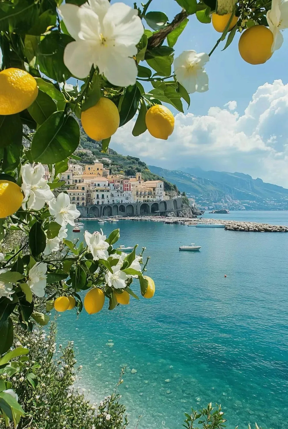 Italian Lemon Orange Seaside Beach Waves Scenery Swimming Pool Landscape Poster Canvas Painting Wall Art Pictures Home Decor