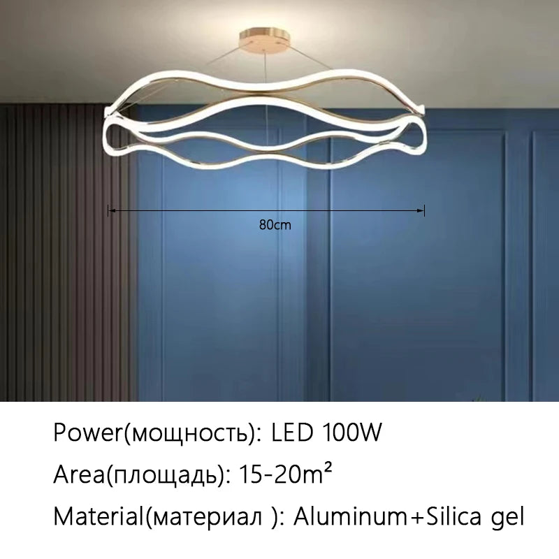 Aria Continuous Double-Wave Chandelier – Luxury Matte Black Ribbon LED Pendant Light