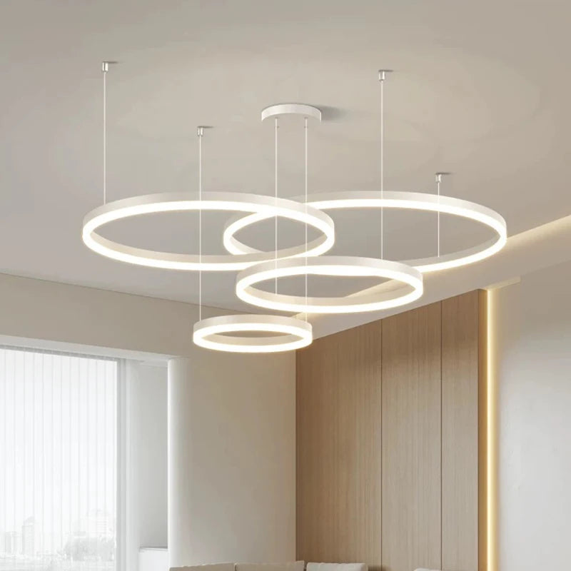 Aurelia Sculptural Halo Chandelier – Modern Minimalist LED Multi-Ring Pendant Light
