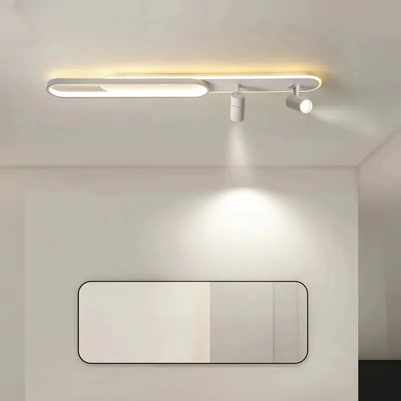 Linea Dual-Zone Track Light – Minimalist LED Long Strip Ceiling Chandelier with Spotlights