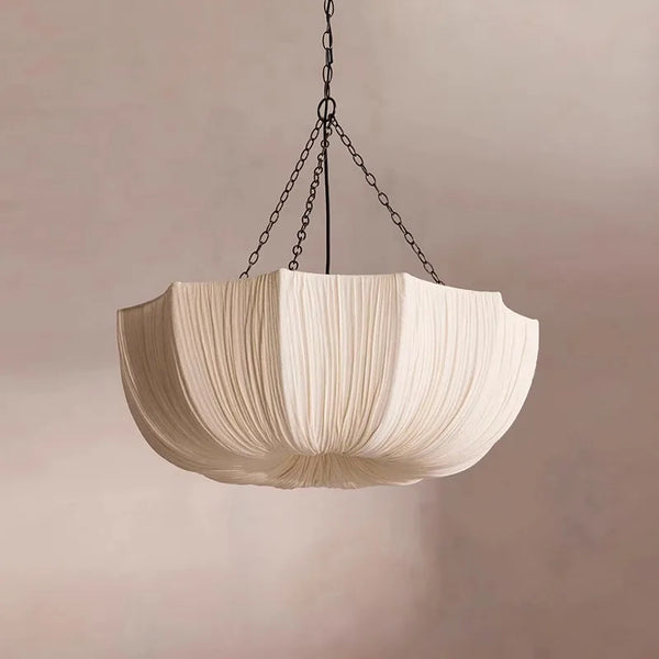 Lumiere Pleated Linen Parasol Chandelier – Retro Wabi-Sabi Sculptural Fabric Pendant Light