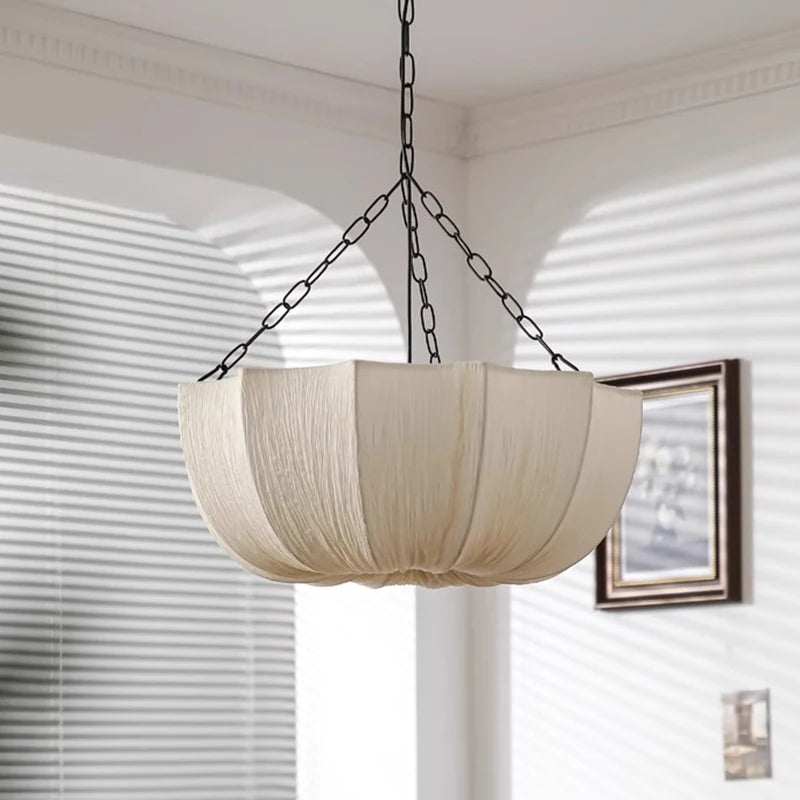 Lumiere Pleated Linen Parasol Chandelier – Retro Wabi-Sabi Sculptural Fabric Pendant Light