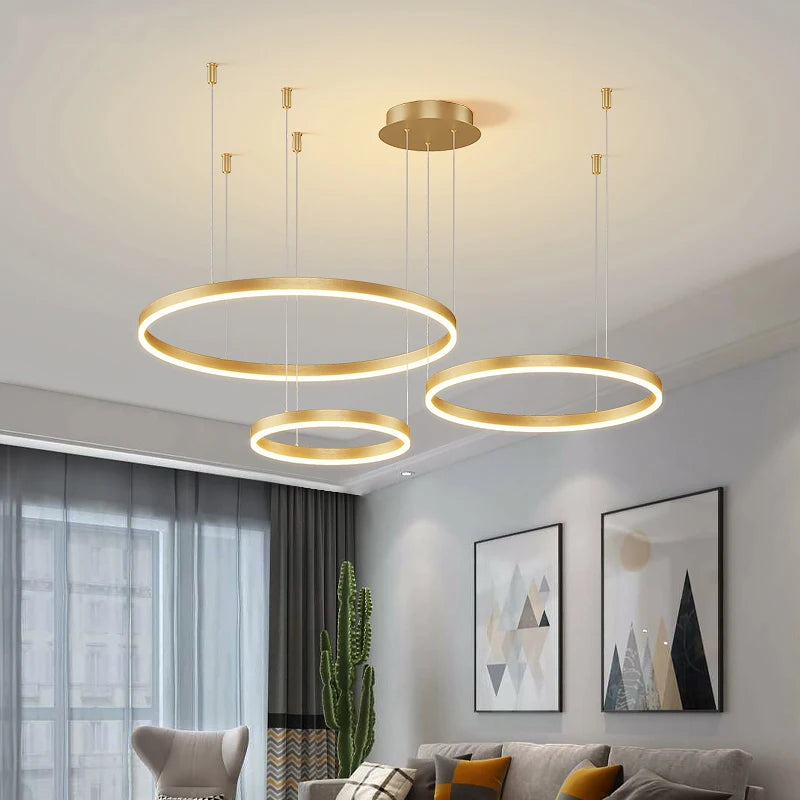 Aero Multi-Halo Floating Chandelier – Luxury 5-Ring LED Architectural Ceiling Light
