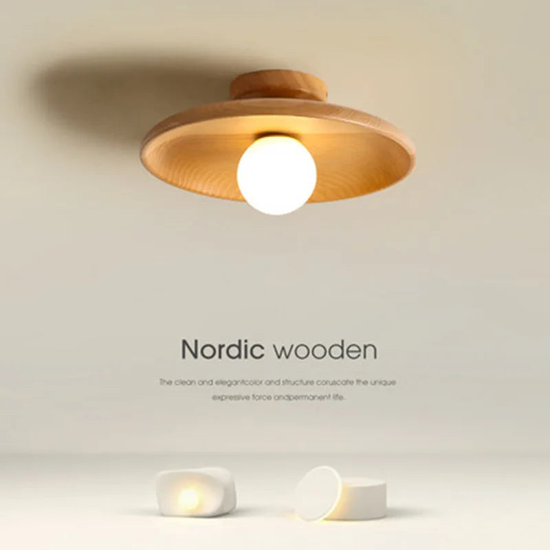 Suri Nordic Wood Flush Mount – Modern Minimalist Geometric LED Ceiling Light
