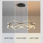 Aria Continuous Double-Wave Chandelier – Luxury Matte Black Ribbon LED Pendant Light