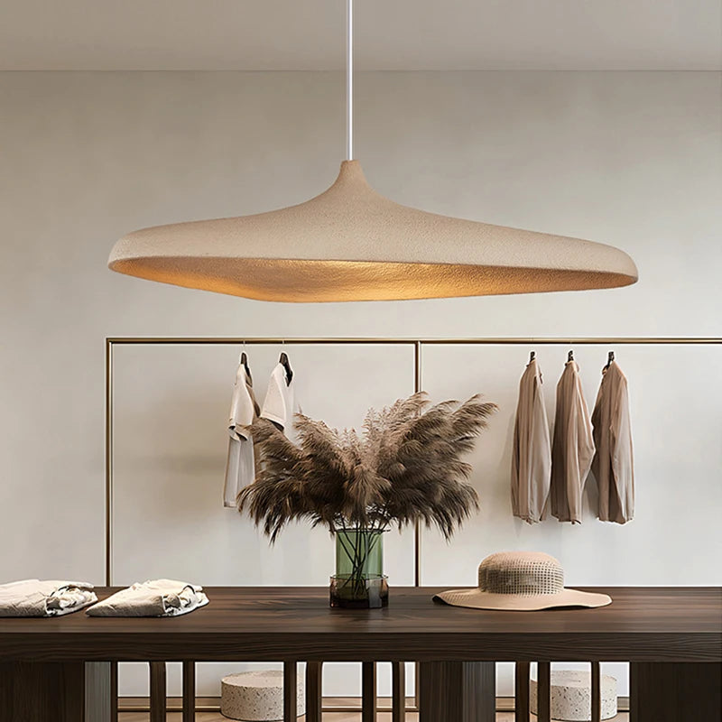 Kaya Fluid Sandstone Pendant – Modern Organic Wabi-Sabi Wide-Brim LED Hanging Light