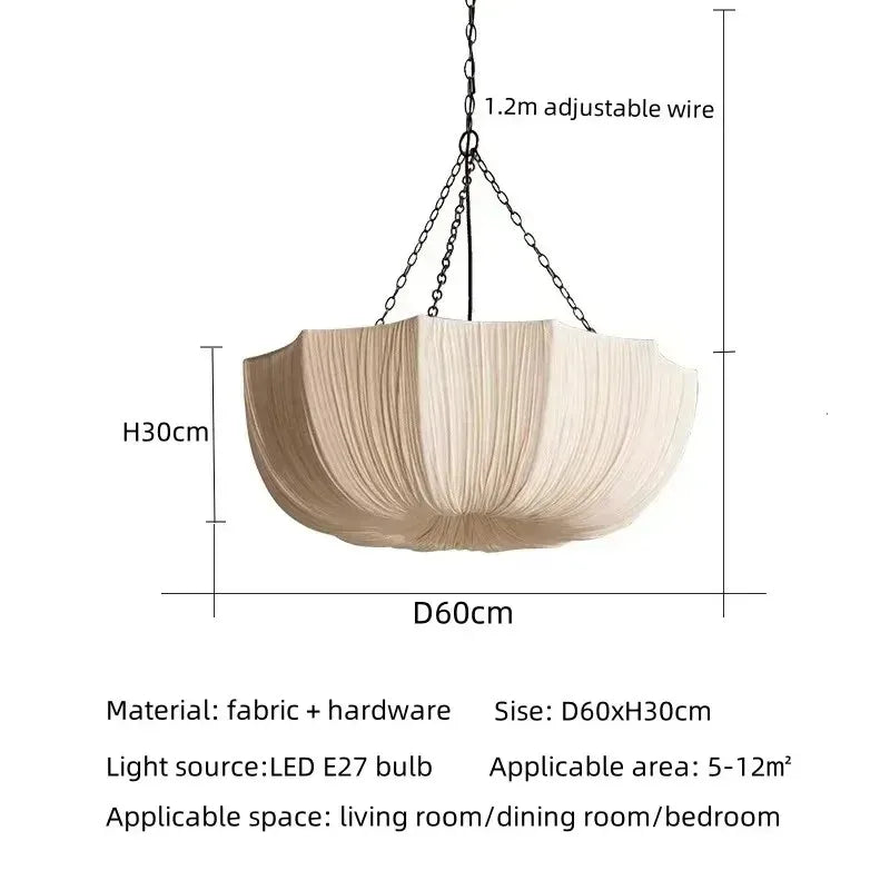 Lumiere Pleated Linen Parasol Chandelier – Retro Wabi-Sabi Sculptural Fabric Pendant Light