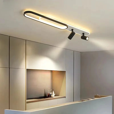 Linea Dual-Zone Track Light – Minimalist LED Long Strip Ceiling Chandelier with Spotlights