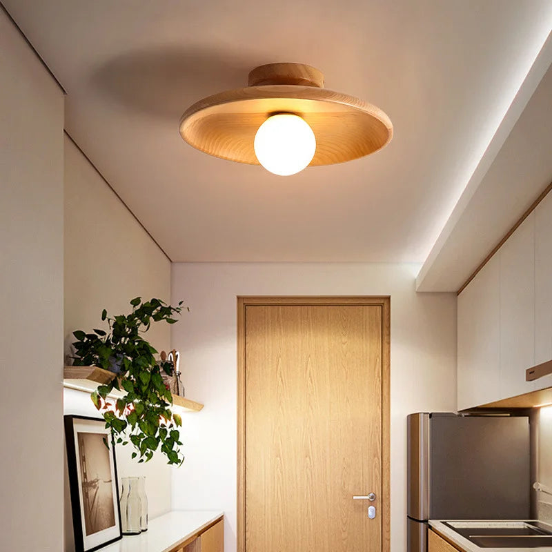 Suri Nordic Wood Flush Mount – Modern Minimalist Geometric LED Ceiling Light