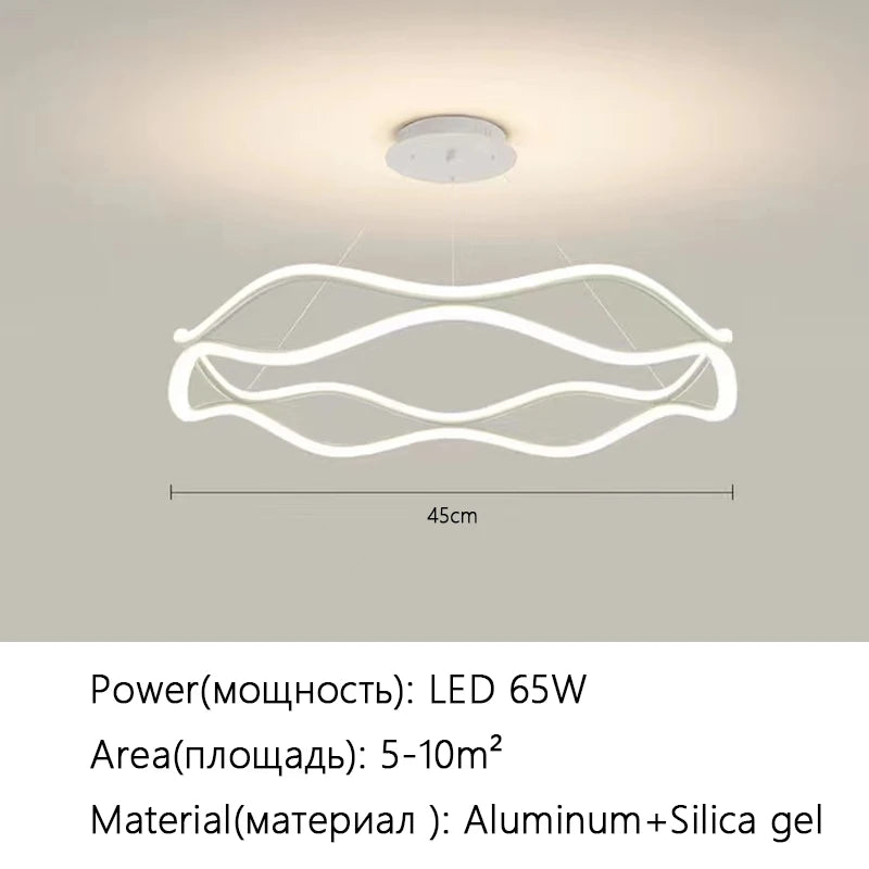 Aria Continuous Double-Wave Chandelier – Luxury Matte Black Ribbon LED Pendant Light
