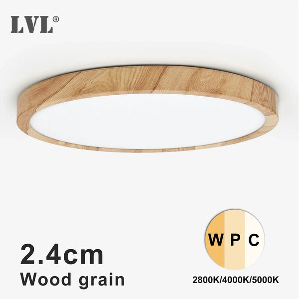 LVL LED Ceiling Light Wood Grain & White 3 in 1 Lighting Colors Home Lighting Kitchen Bedroom Bathroom Round Flush Ceiling Lamp