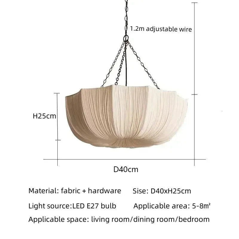 Lumiere Pleated Linen Parasol Chandelier – Retro Wabi-Sabi Sculptural Fabric Pendant Light