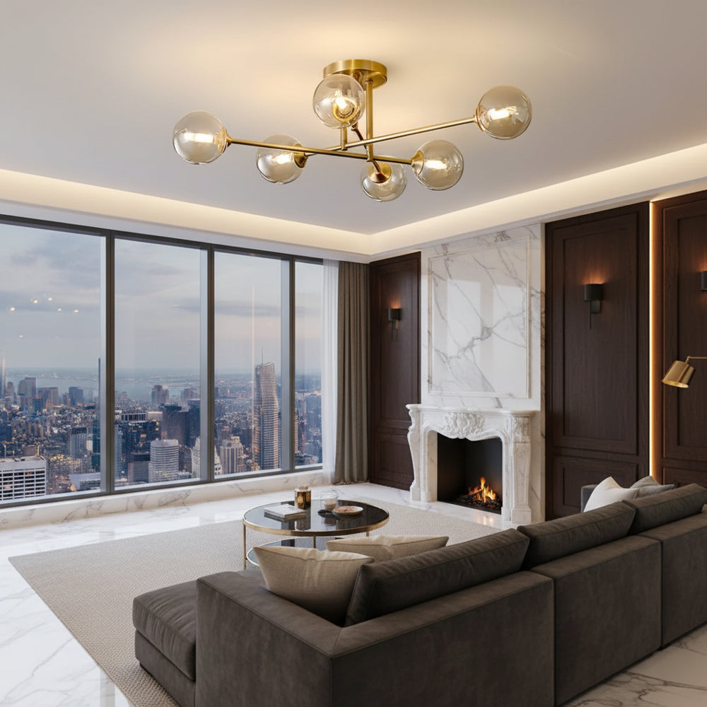 Altaire Branching Sputnik Chandelier – Luxury Gold Glass Globe Semi-Flush Mount