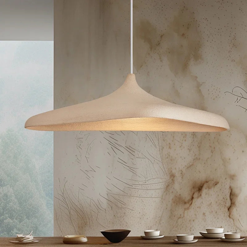 Kaya Fluid Sandstone Pendant – Modern Organic Wabi-Sabi Wide-Brim LED Hanging Light