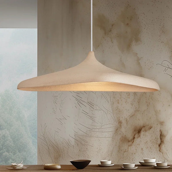Kaya Fluid Sandstone Pendant – Modern Organic Wabi-Sabi Wide-Brim LED Hanging Light