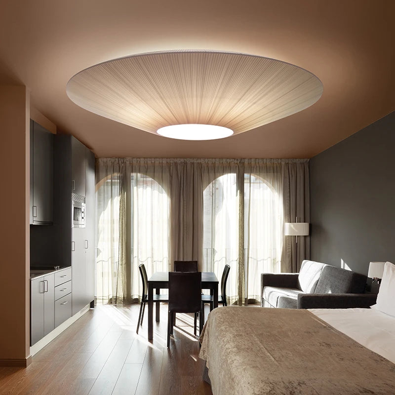 Kumo Pleated Parasol Ceiling Light – Japandi Minimalist Fabric Saucer Semi-Flush Mount