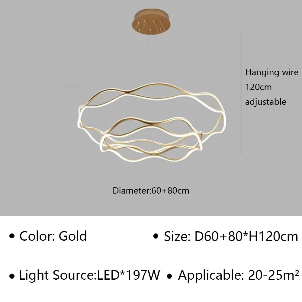 Aria Continuous Double-Wave Chandelier – Luxury Matte Black Ribbon LED Pendant Light