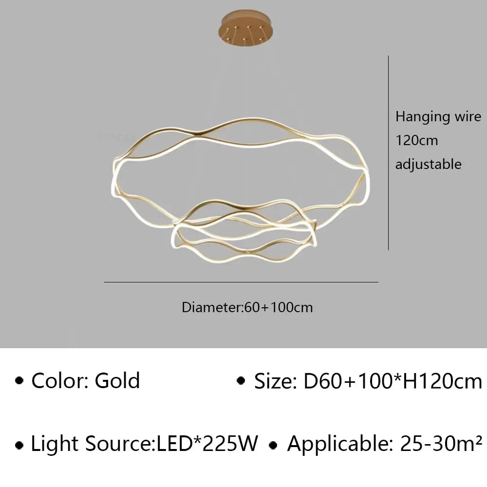 Aria Continuous Double-Wave Chandelier – Luxury Matte Black Ribbon LED Pendant Light