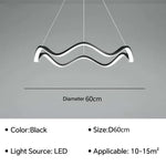 Aria Continuous Double-Wave Chandelier – Luxury Matte Black Ribbon LED Pendant Light