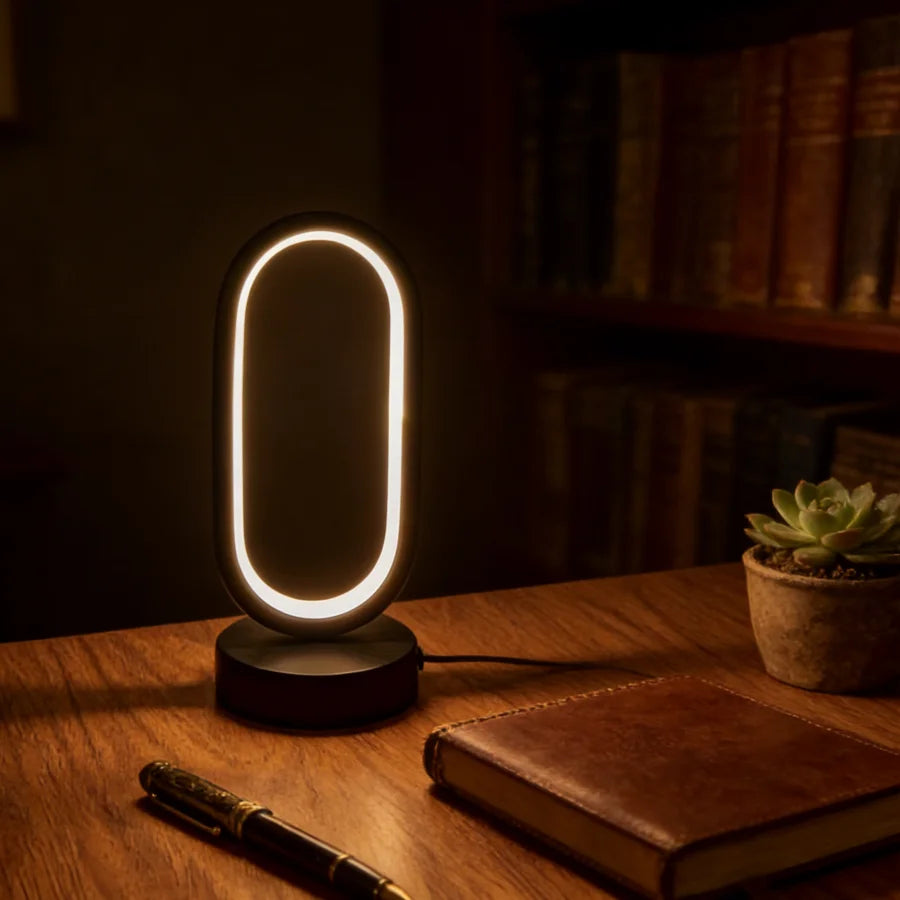 1PC Mini Circular Metal Art Desk Lamp with Three Color Lighting and USB Port