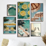 Italian Lemon Orange Seaside Beach Waves Scenery Swimming Pool Landscape Poster Canvas Painting Wall Art Pictures Home Decor