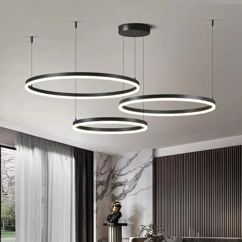 Aurelia Sculptural Halo Chandelier – Modern Minimalist LED Multi-Ring Pendant Light