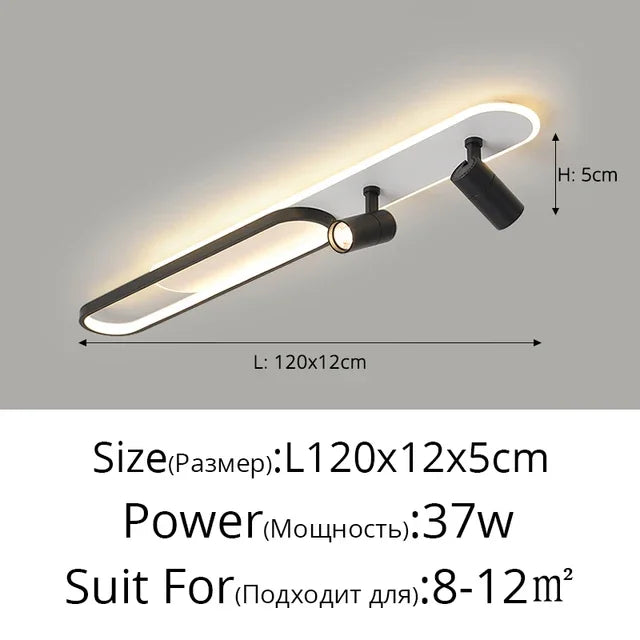 Linea Dual-Zone Track Light – Minimalist LED Long Strip Ceiling Chandelier with Spotlights