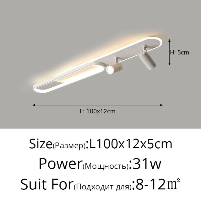 Linea Dual-Zone Track Light – Minimalist LED Long Strip Ceiling Chandelier with Spotlights