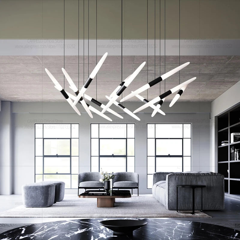 Mikado Kinetic Halo Chandelier – Luxury Avant-Garde Floating Shard LED Pendant